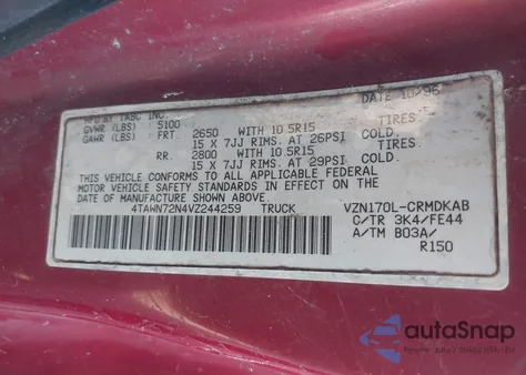 1997 Toyota Tacoma Base V6 from USA, damaged, VIN 4TAWN72N4VZ244259